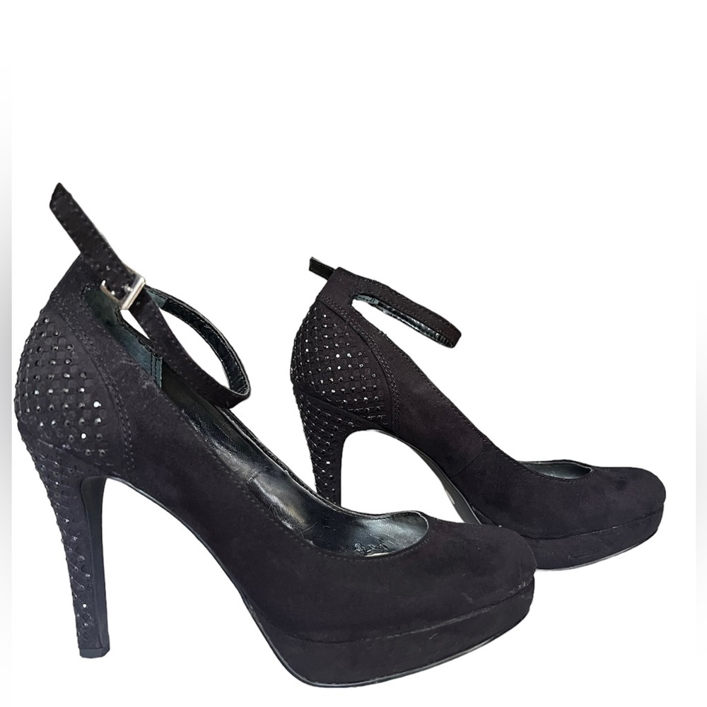 Style & Co Lylla Black Faux Suede Sparkly Studded Heels Stilleto Size 6